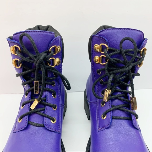 SOLD Moschino H&M Purple Leather Boots Women New - Picture 3 of 10